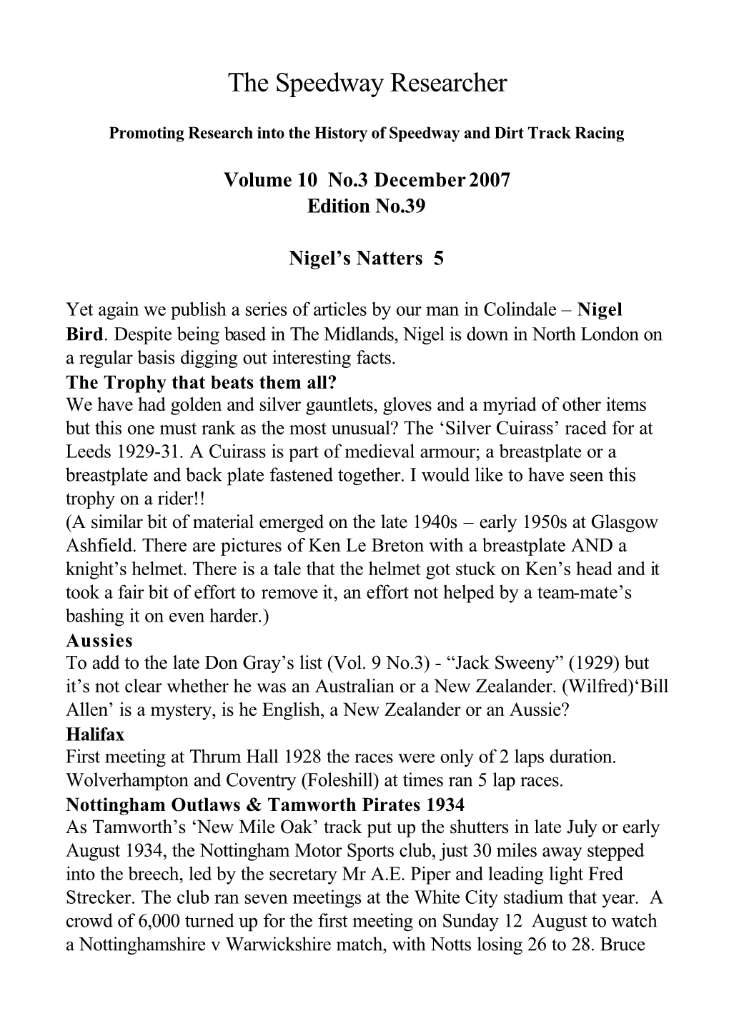 Volume 10 No.3 December 2007 Edition No.39