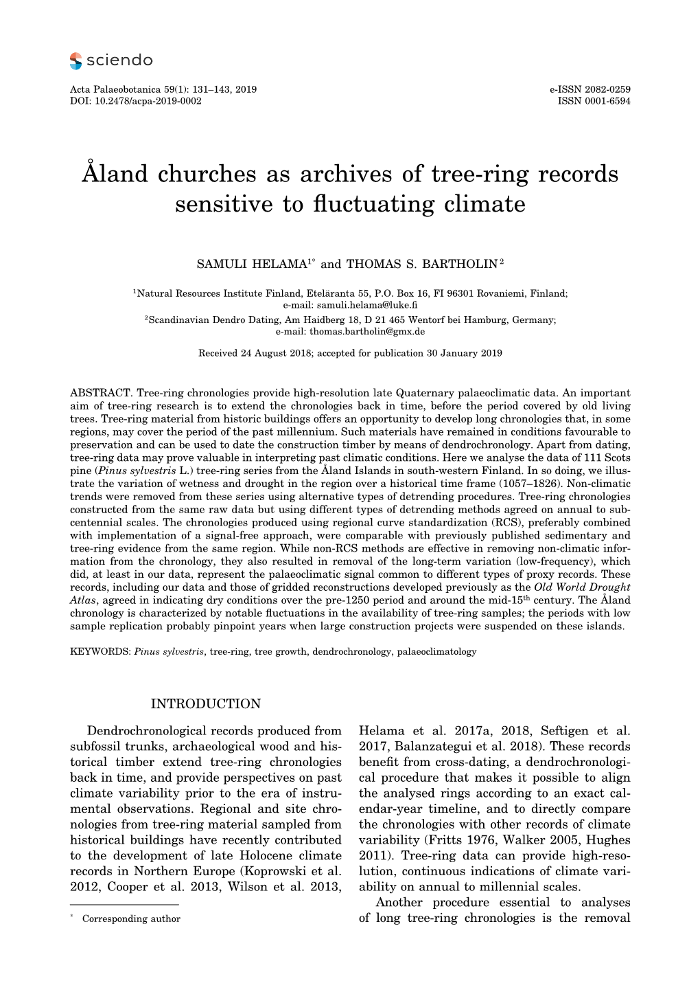 Åland Churches As Archives of Tree-Ring Records Sensitive to Fluctuating Climate