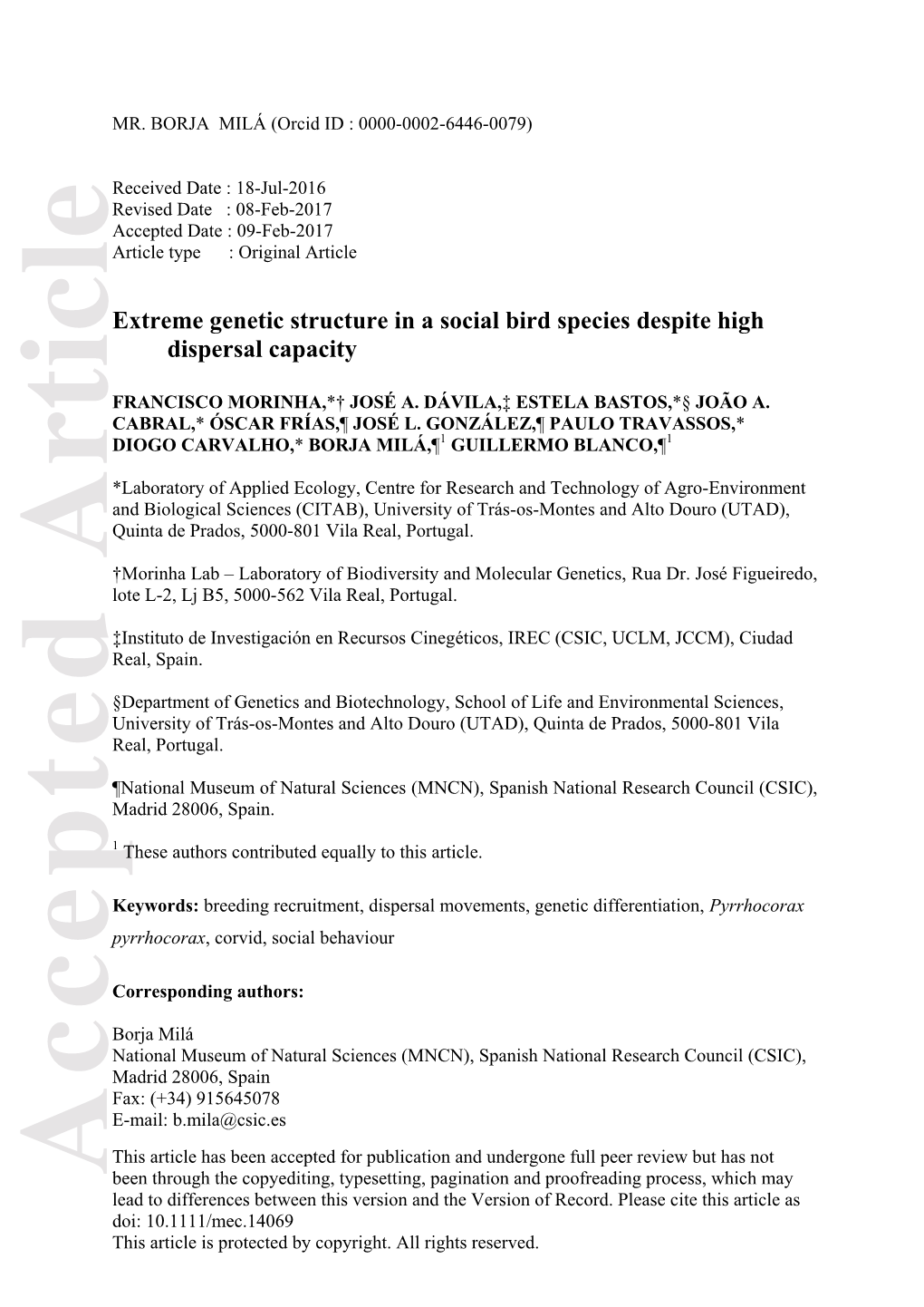 Extreme Genetic Structure in a Social Bird Species Despite High Dispersal