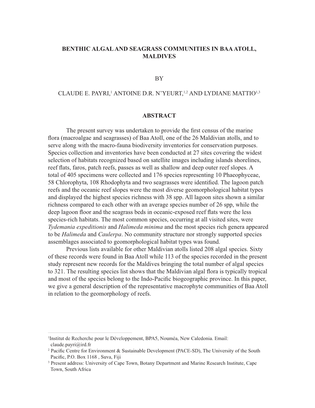 Benthic Algal and Seagrass Communities in Baa Atoll, Maldives