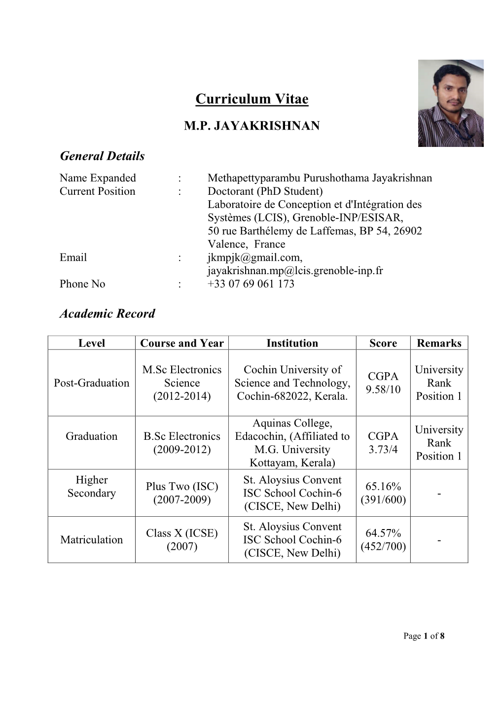 Curriculum Vitae M.P