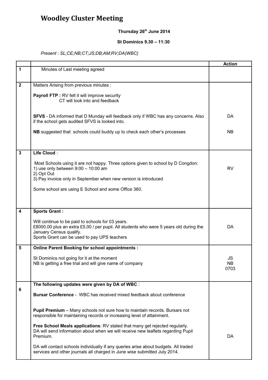 Bursar Briefings - Agenda Suggestions