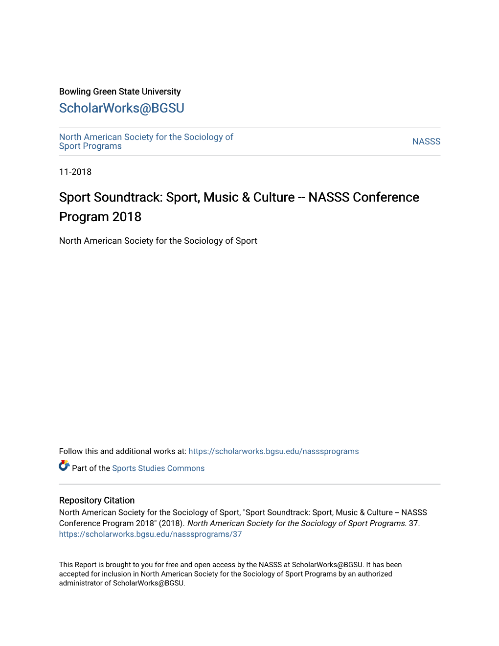 Sport Soundtrack: Sport, Music & Culture -- NASSS Conference