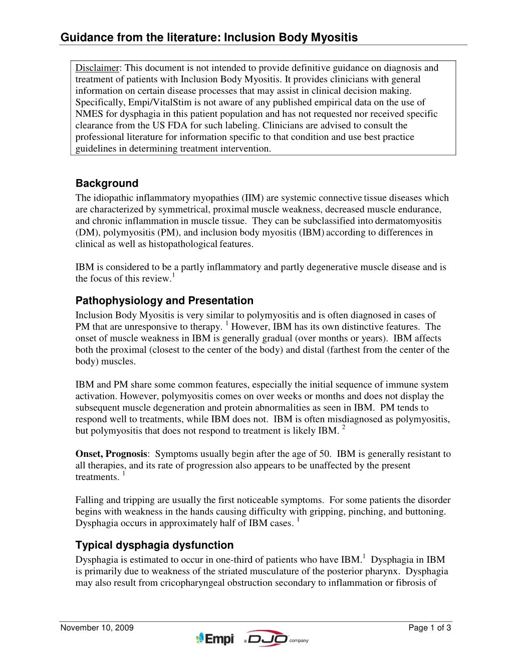 Guidance from the Literature: Inclusion Body Myositis