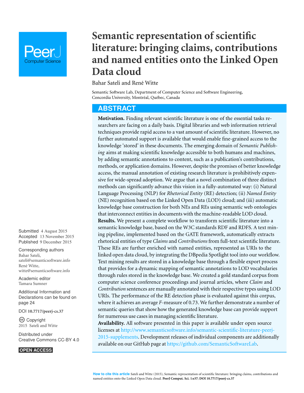 Semantic Representation of Scientific Literature