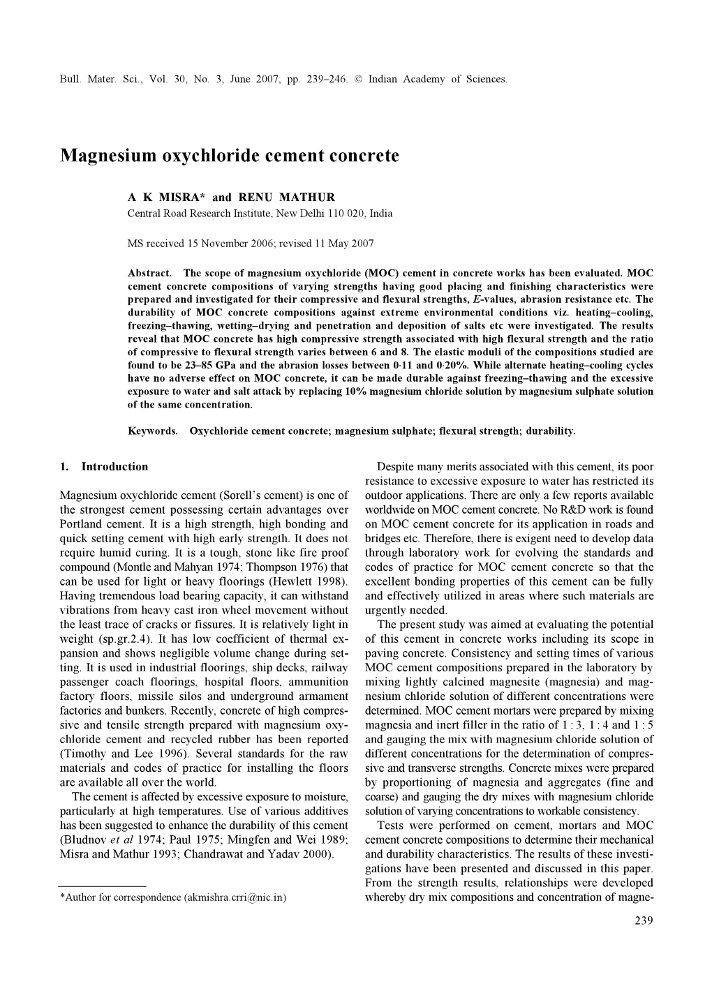 Magnesium Oxychloride Cement Concrete