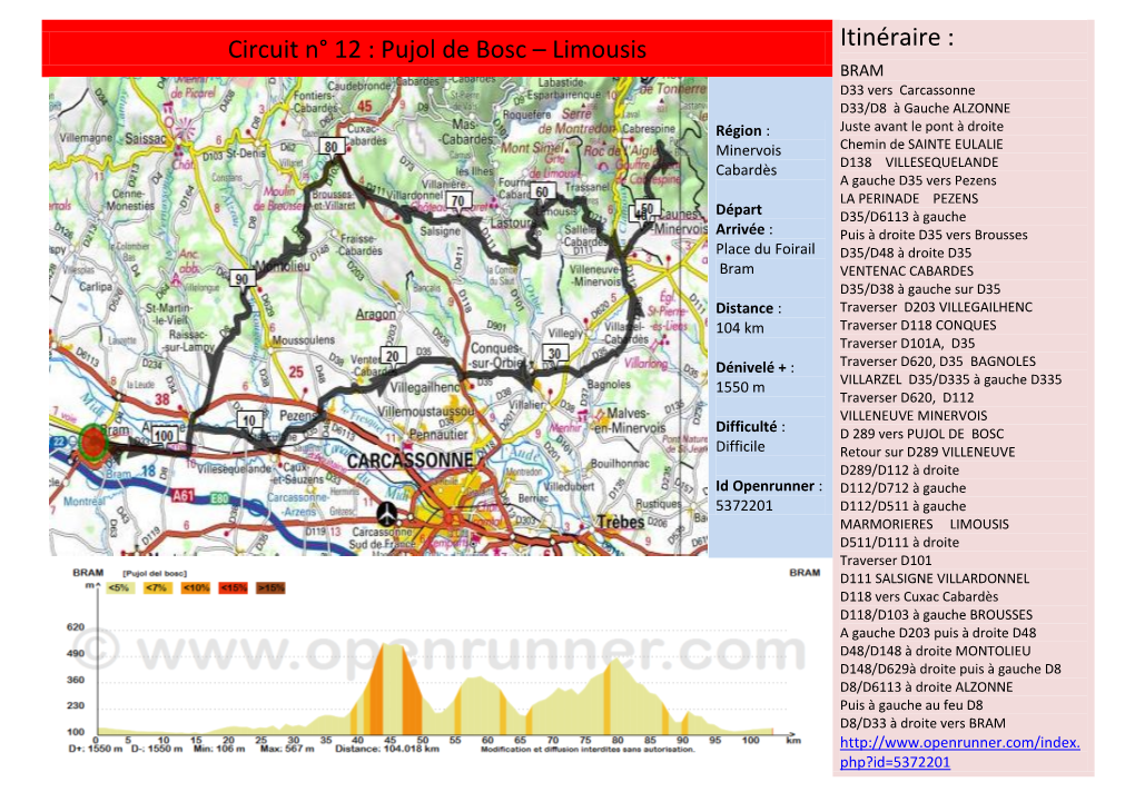 Circuit N° 12 : Pujol De Bosc – Limousis Itinéraire