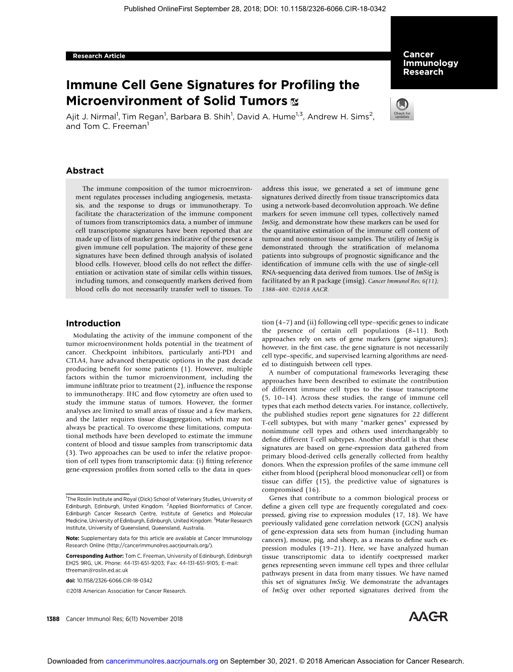 Immune Cell Gene Signatures for Profiling the Microenvironment of Solid Tumors