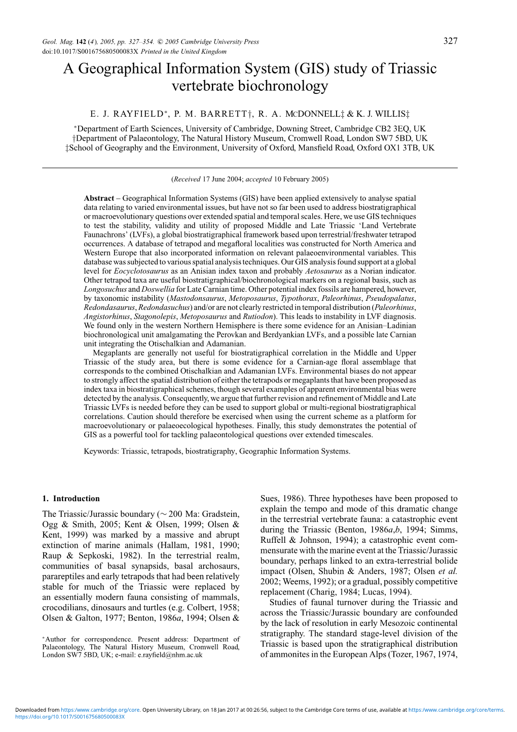 (GIS) Study of Triassic Vertebrate Biochronology