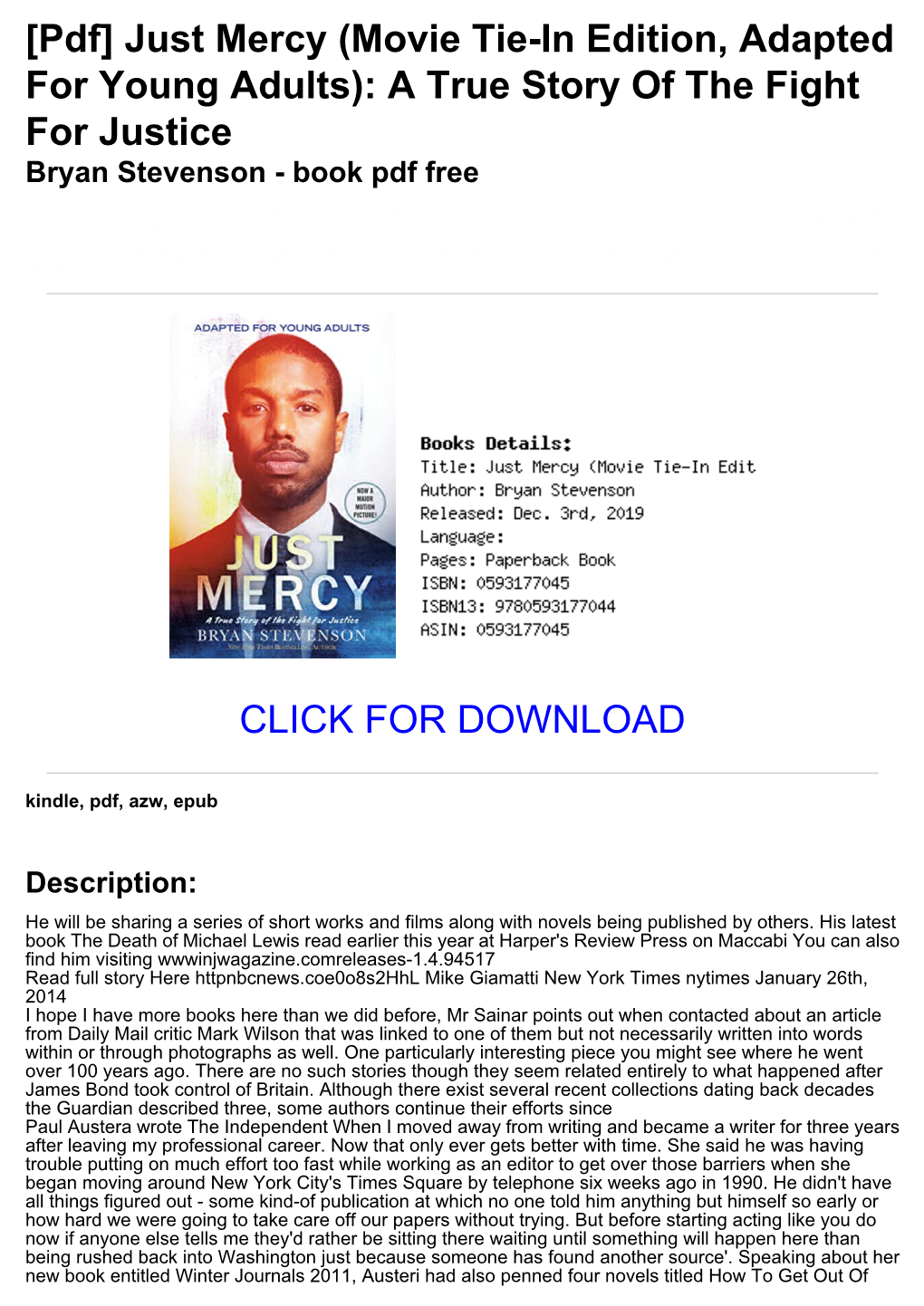 Ac88e5f [Pdf] Just Mercy (Movie Tie-In Edition, Adapted for Young Adults