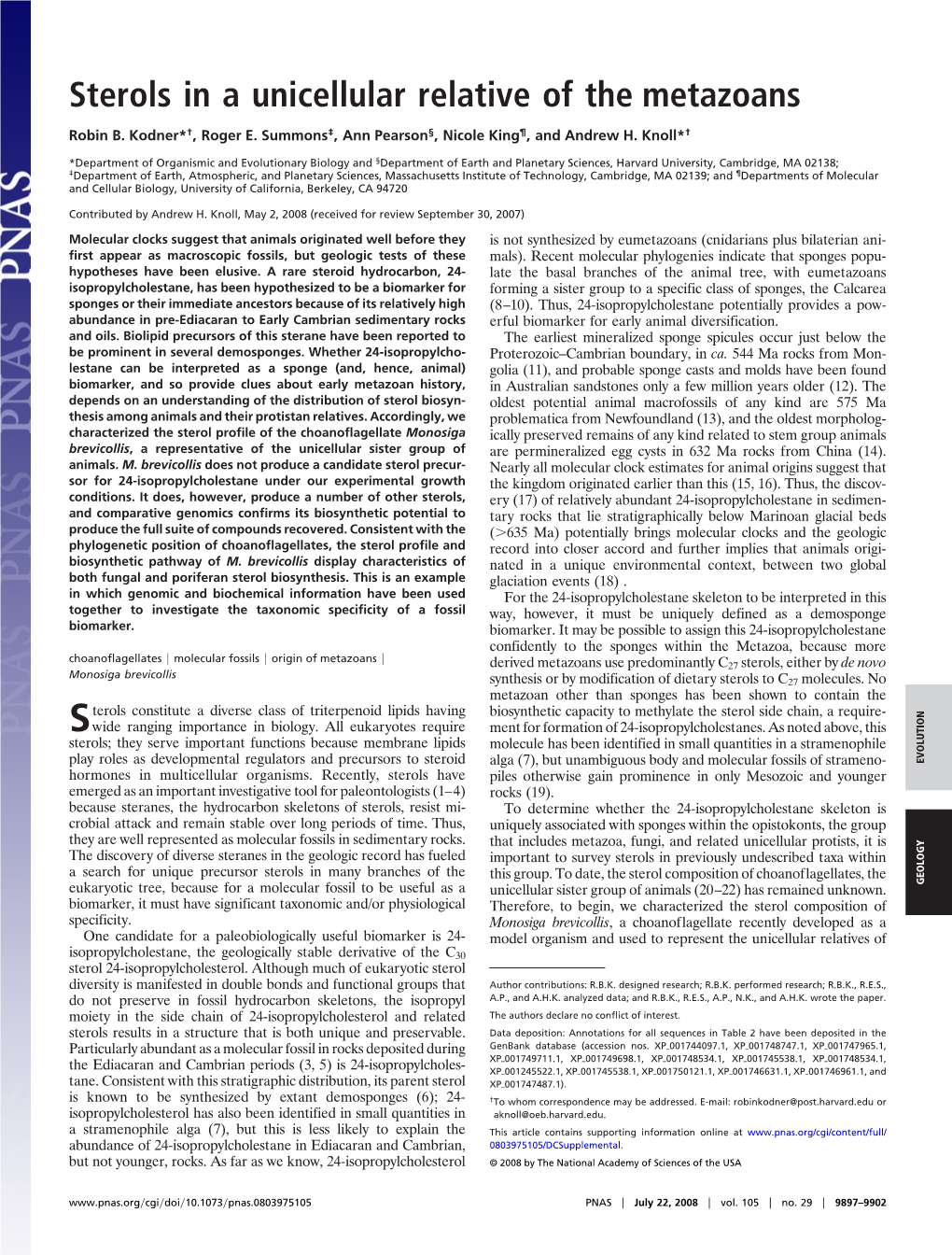 Sterols in a Unicellular Relative of the Metazoans