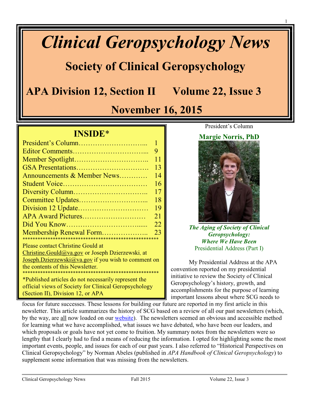 Clinical Geropsychology News