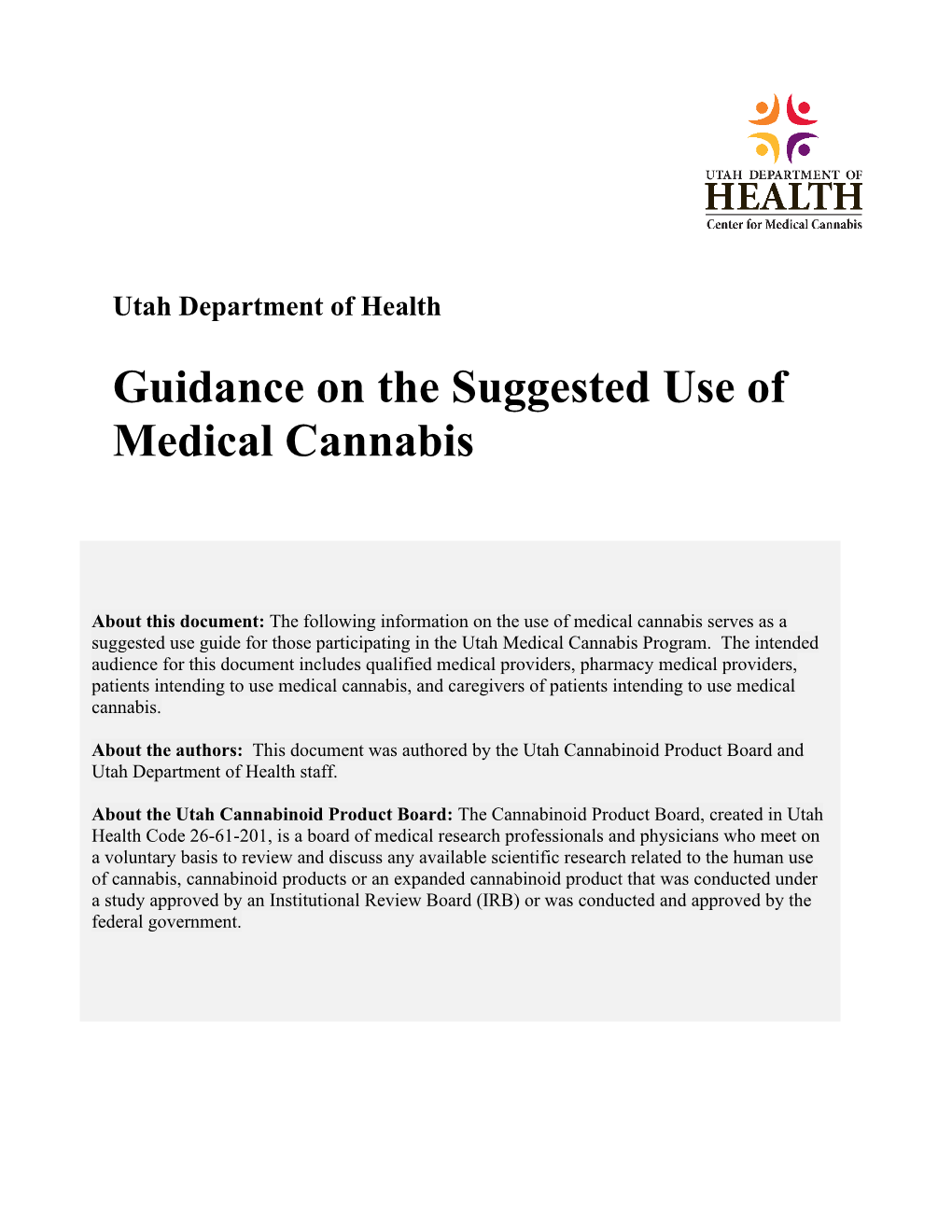 Guidance on the Suggested Use of Medical Cannabis Document