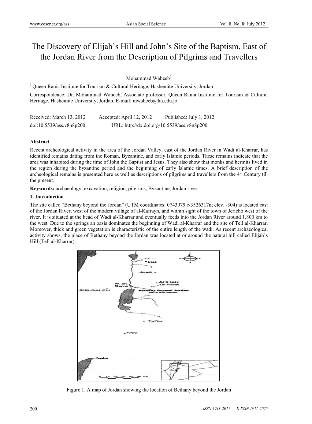 The Discovery of Elijah's Hill and John's Site of the Baptism, East Of