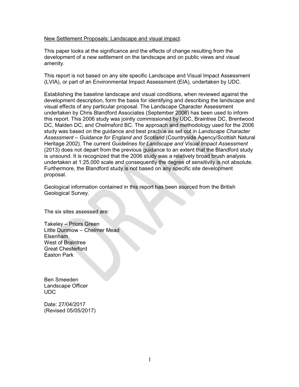 New Settlement Proposals: Landscape and Visual Impact. This