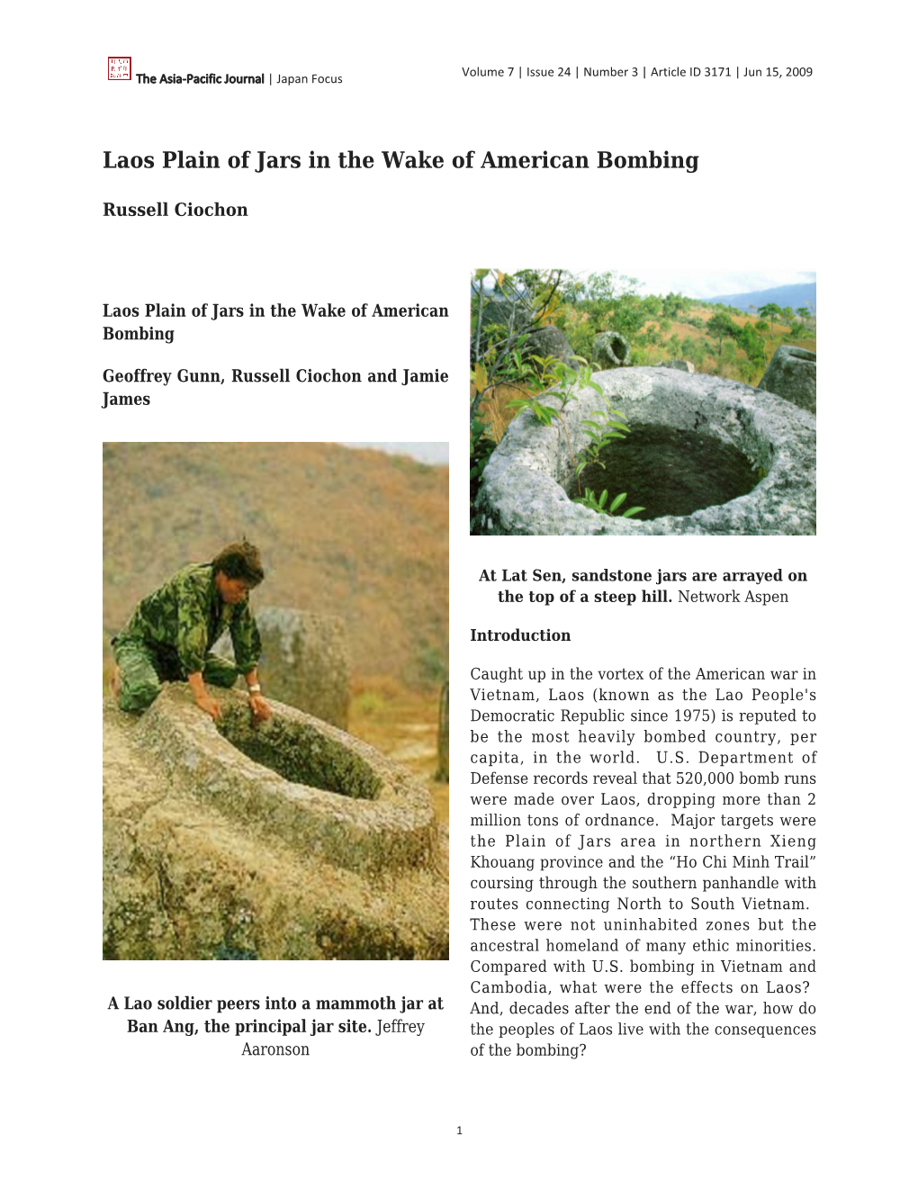 Laos Plain of Jars in the Wake of American Bombing