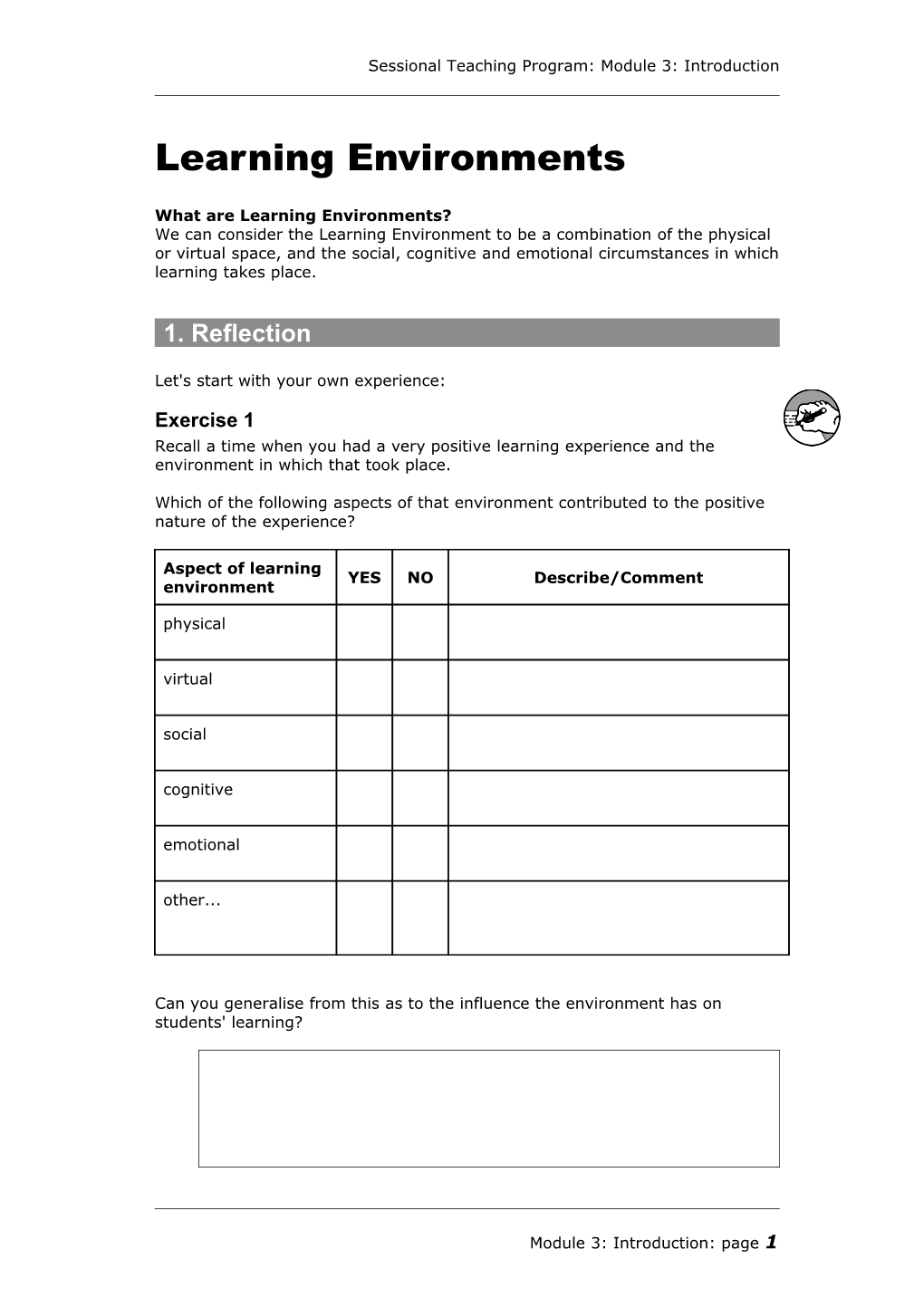 Sessional Teaching Program: Module 3: Introduction