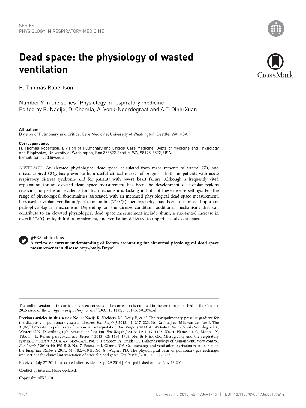 Dead Space: the Physiology of Wasted Ventilation