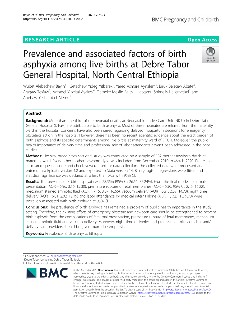 Prevalence and Associated Factors of Birth Asphyxia Among Live Births At