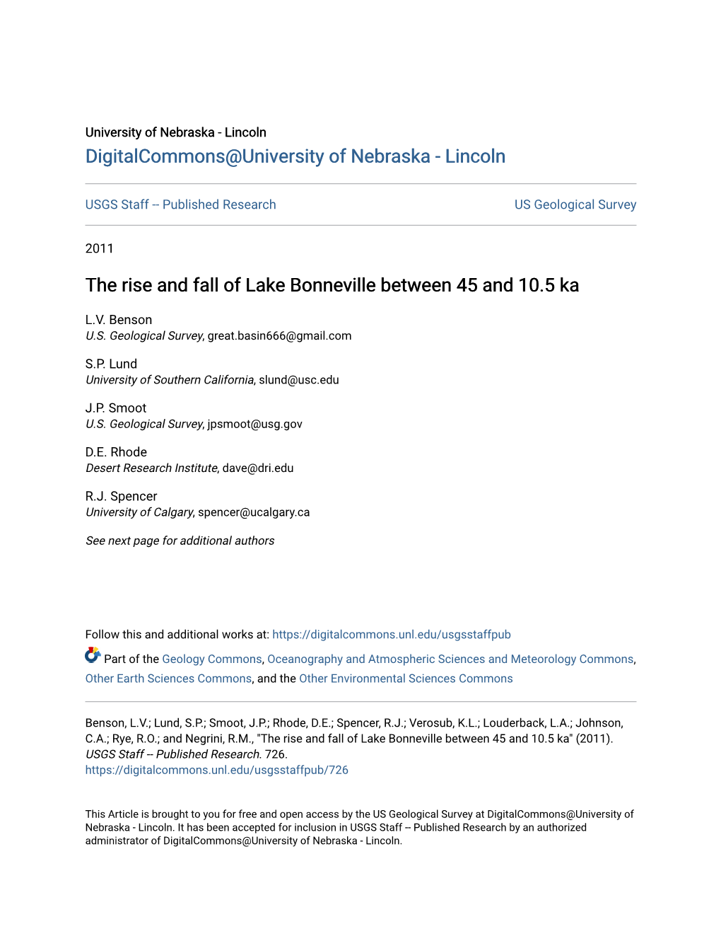 The Rise and Fall of Lake Bonneville Between 45 and 10.5 Ka