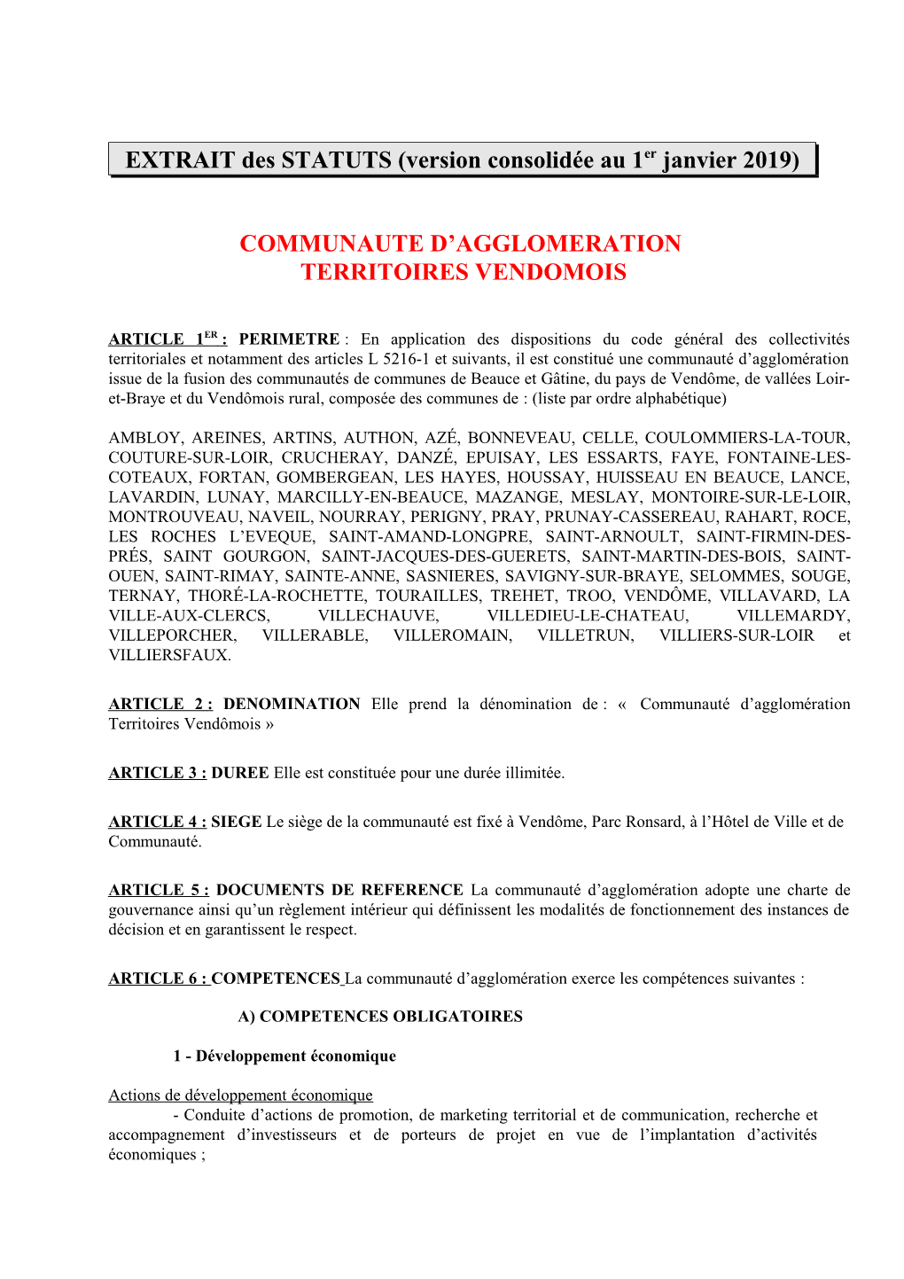 Communaute D'agglomeration Territoires Vendomois