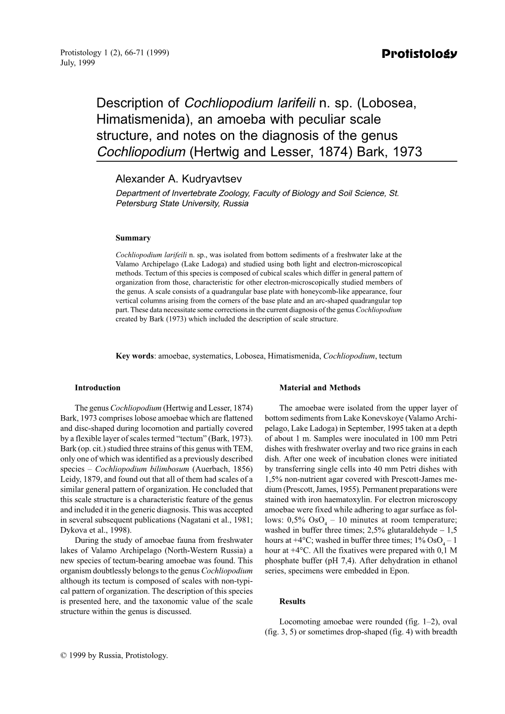 Description of Cochliopodium Larifeili N. Sp. (Lobosea, Himatismenida