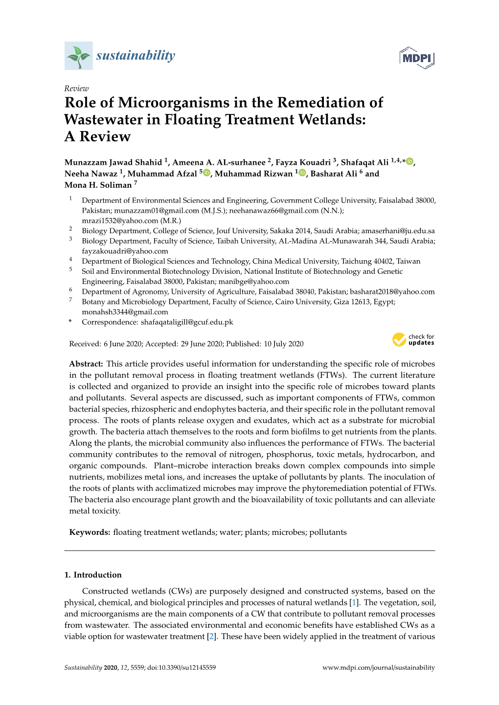 Role of Microorganisms in the Remediation of Wastewater in Floating Treatment Wetlands: a Review