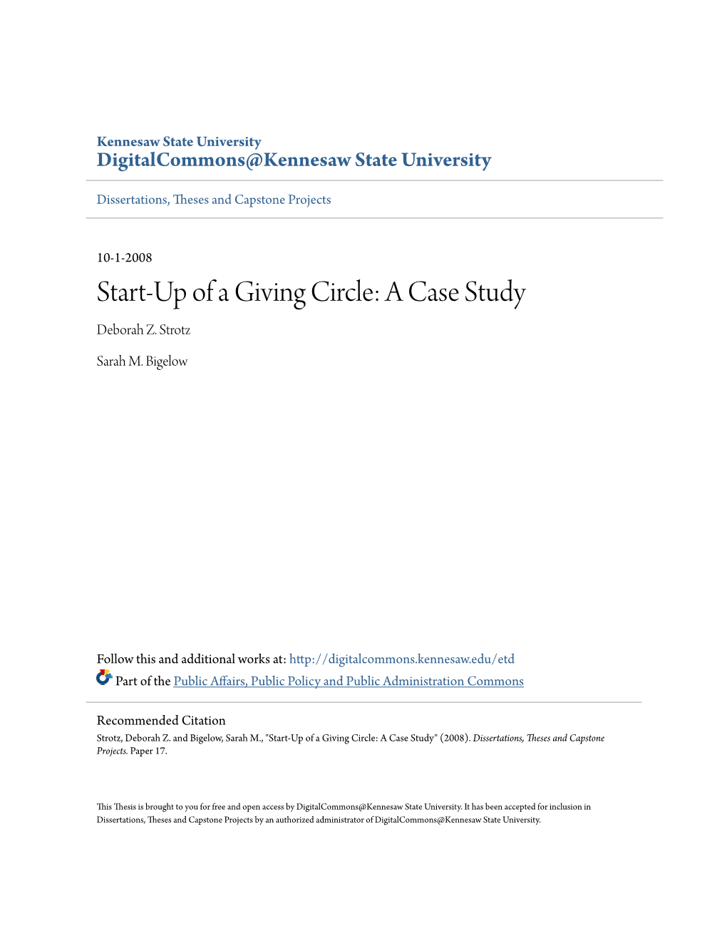 Start-Up of a Giving Circle: a Case Study Deborah Z