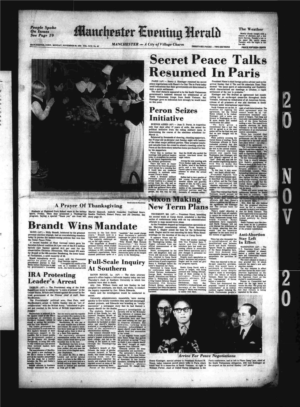 Secret Peace Talks Resumed in Paris PARIS (AP) — Heilry A