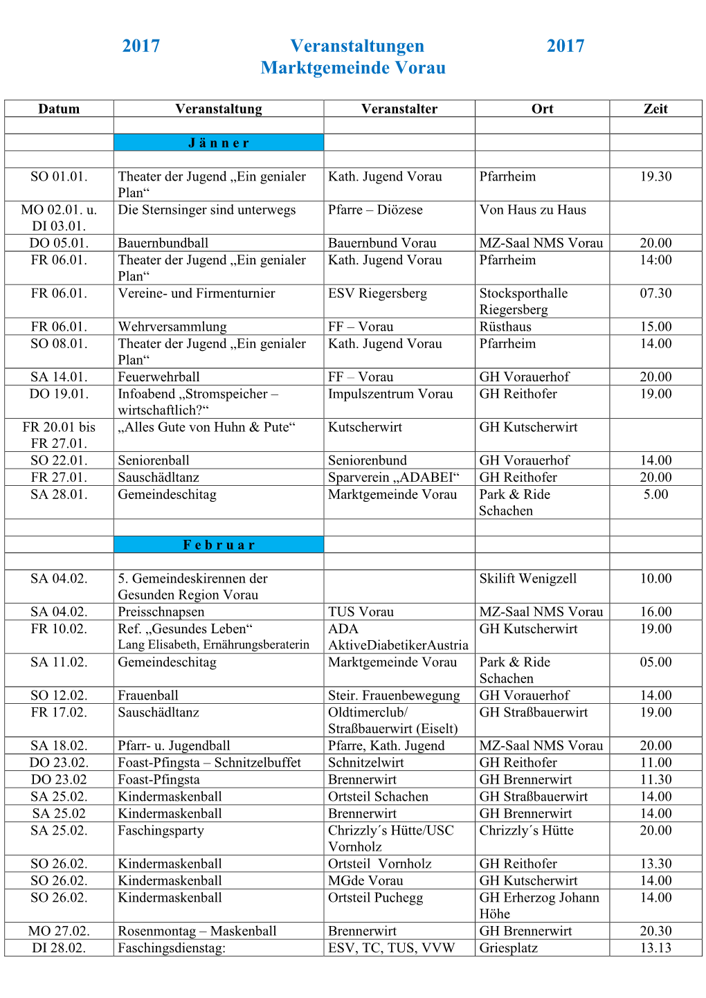 2017 Veranstaltungen 2017 Marktgemeinde Vorau