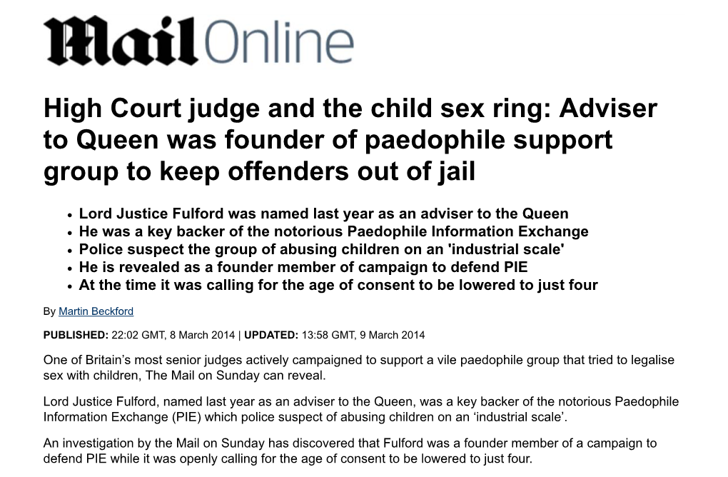 Lord Justice Fulford Was Founder of Paedophile Support Group | Mail Online