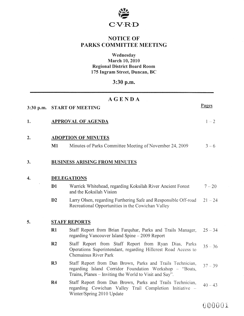 Notice of Parks Committee Meeting Agenda