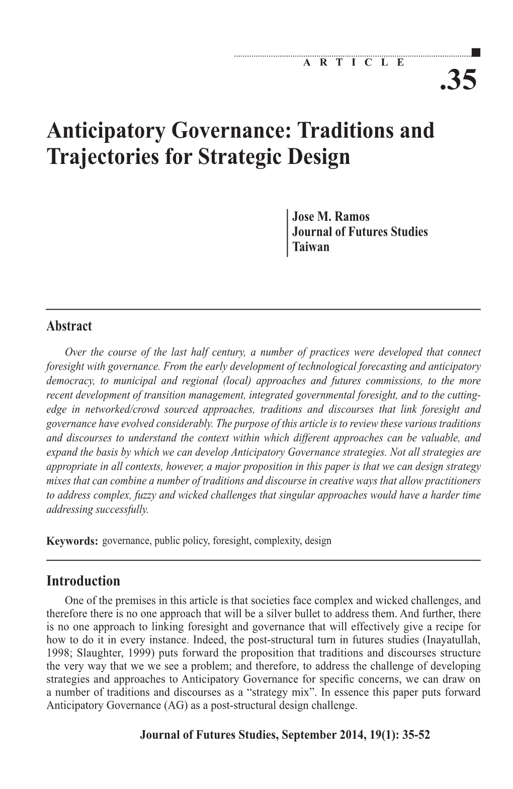 Anticipatory Governance: Traditions and Trajectories for Strategic Design