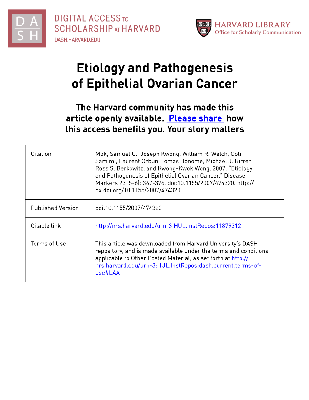 Etiology and Pathogenesis of Epithelial Ovarian Cancer