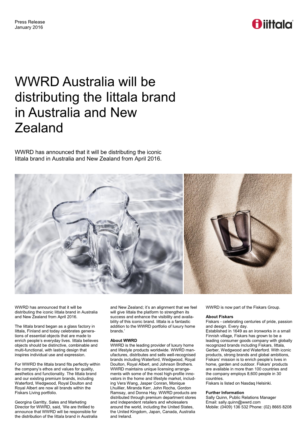 WWRD Australia Will Be Distributing the Iittala Brand in Australia and New Zealand