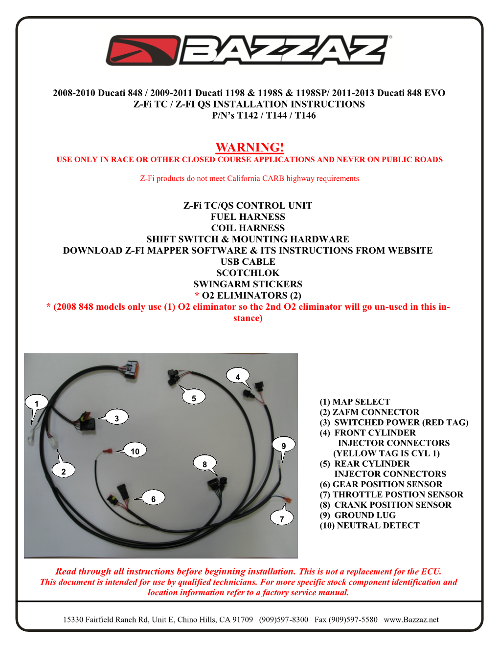 Z-Fi TC / Z-FI QS INSTALLATION INSTRUCTIONS P/N’S T142 / T144 / T146