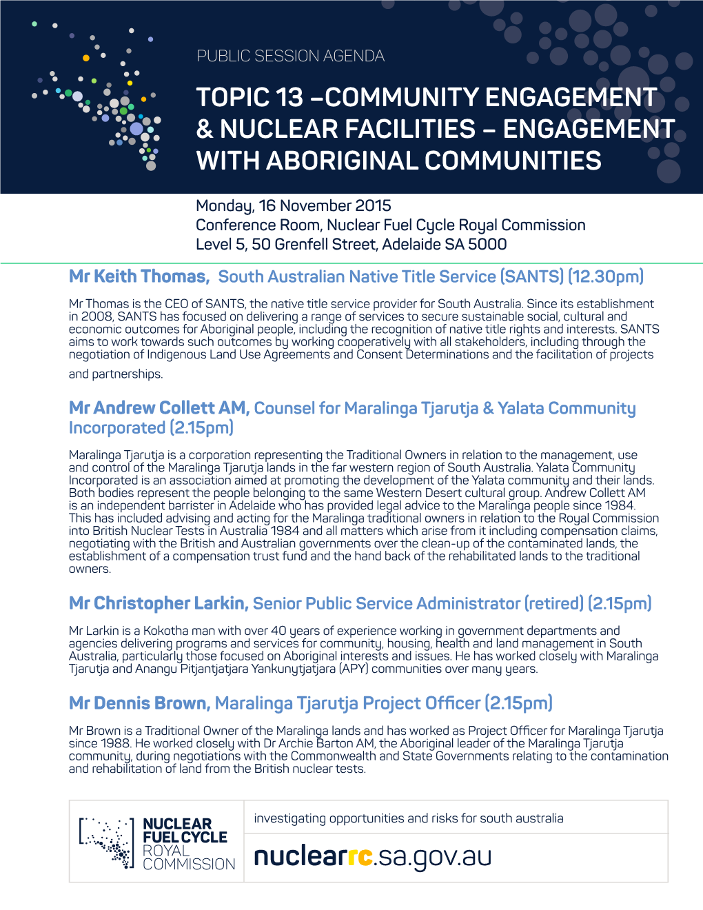 Topic 13 –Community Engagement & Nuclear Facilities – Engagement with Aboriginal Communities