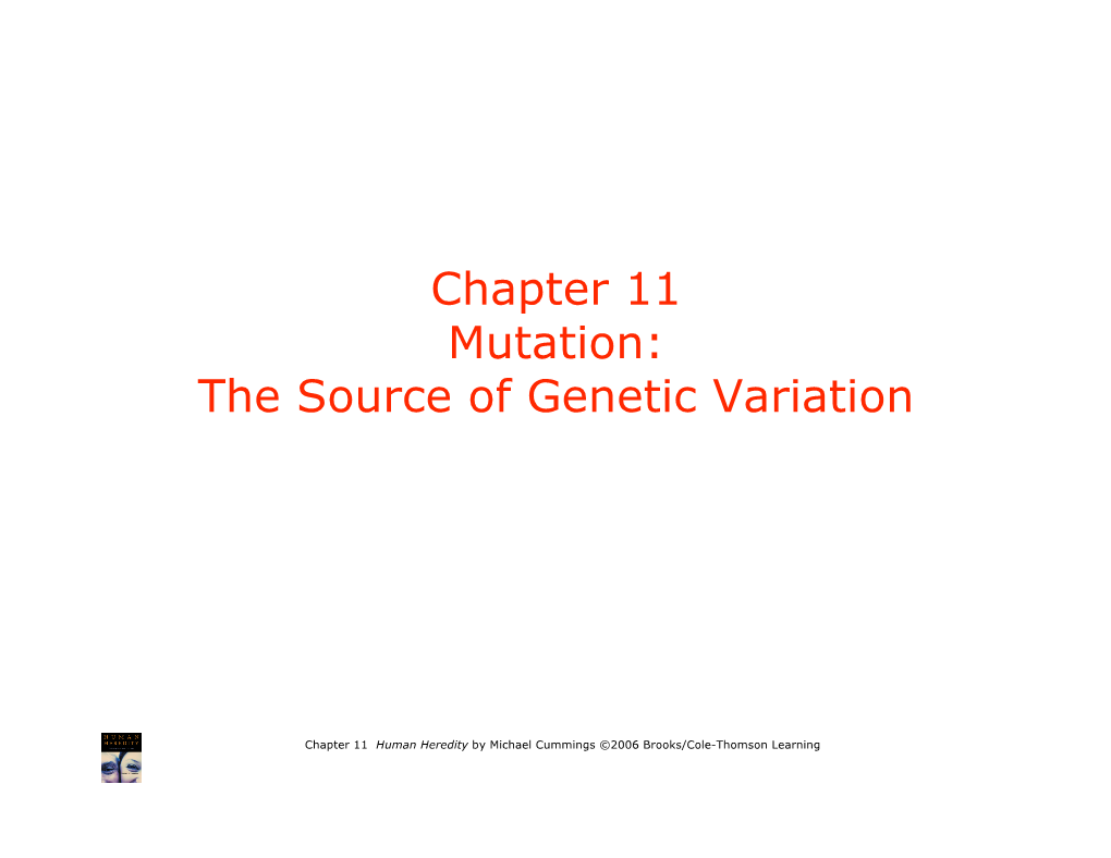 Chapter 11 Mutation: the Source of Genetic Variation