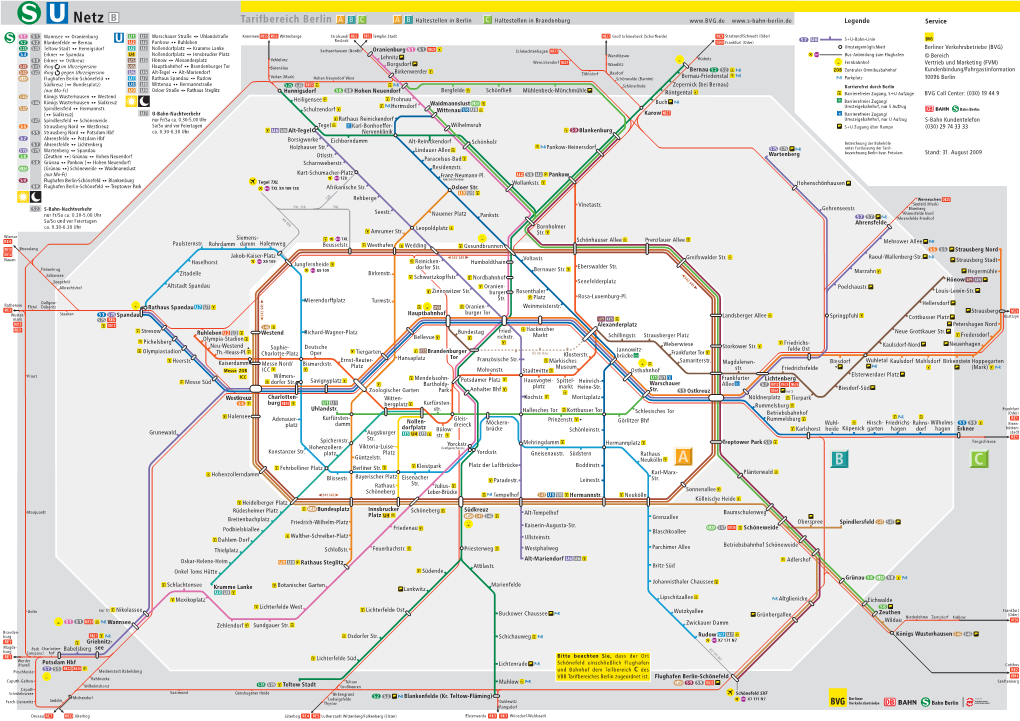 Tarifbereich Berlin a B C a B Haltestellen in Berlin C Haltestellen in Brandenburg Legende Service