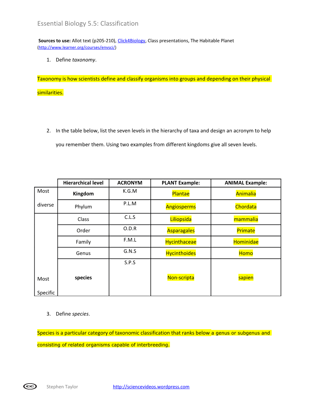 Sources to Use: Allot Text (P205-210), Click4biology, Class Presentations, the Habitable