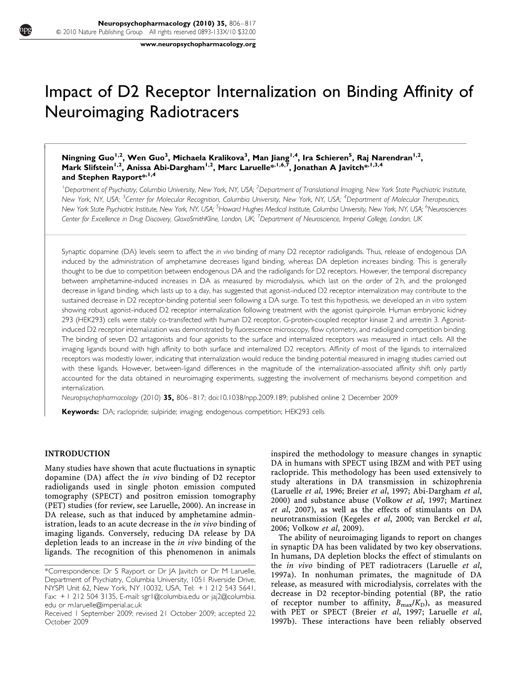 Impact of D2 Receptor Internalization on Binding Affinity of Neuroimaging Radiotracers