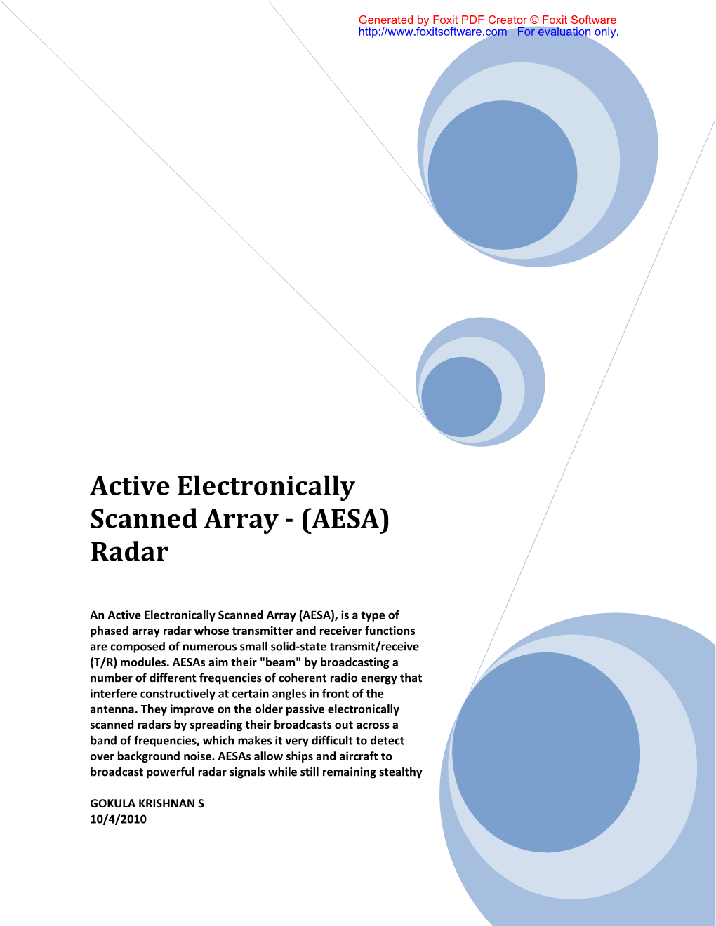Active Electronically Scanned Array - (AESA) Radar