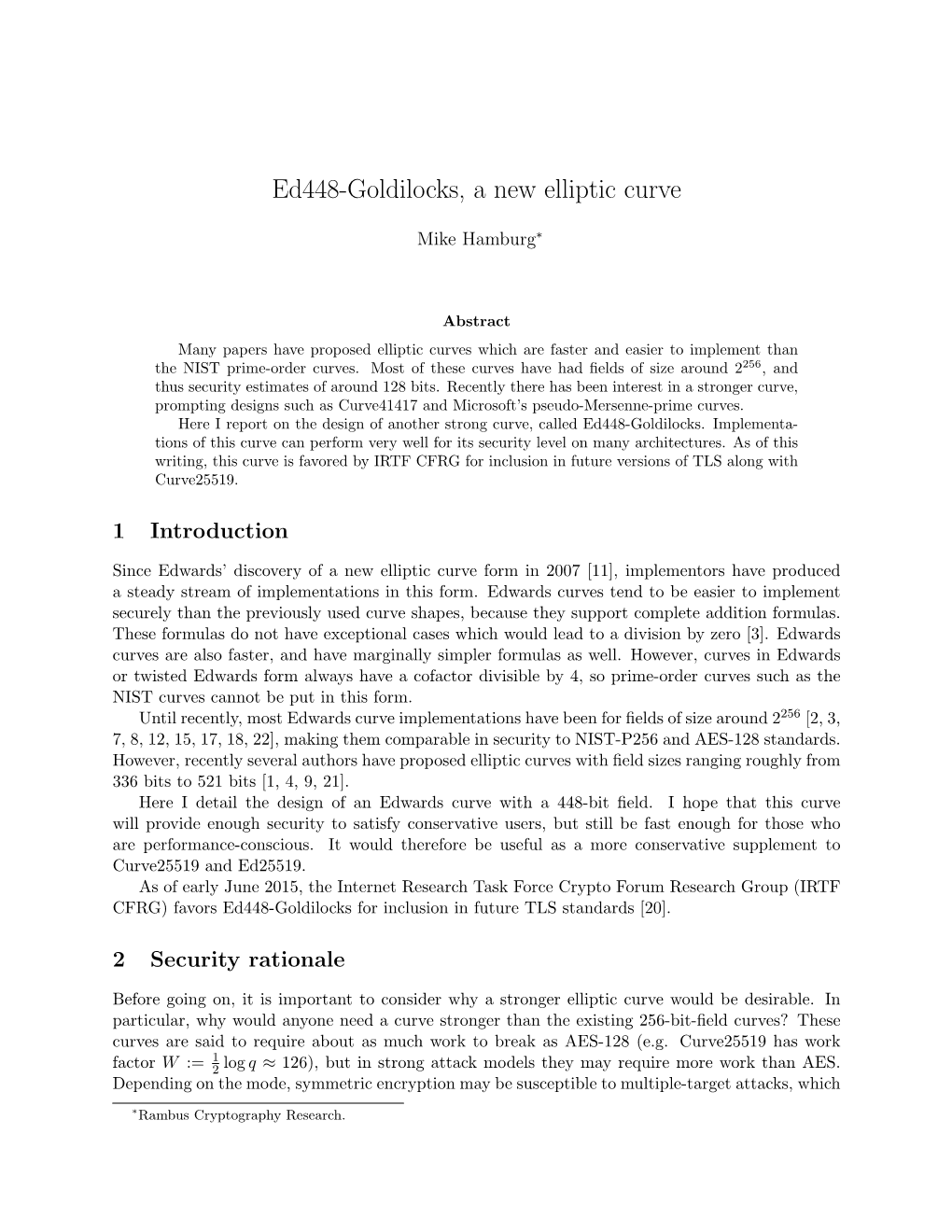 Ed448-Goldilocks, a New Elliptic Curve