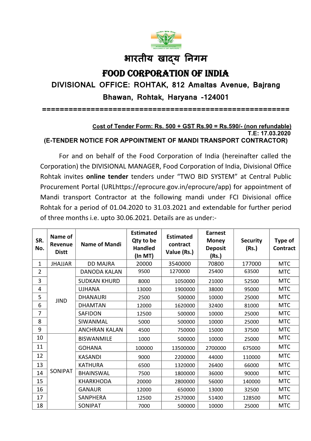 भारतीय खाद्य निगम Food Corporation of India