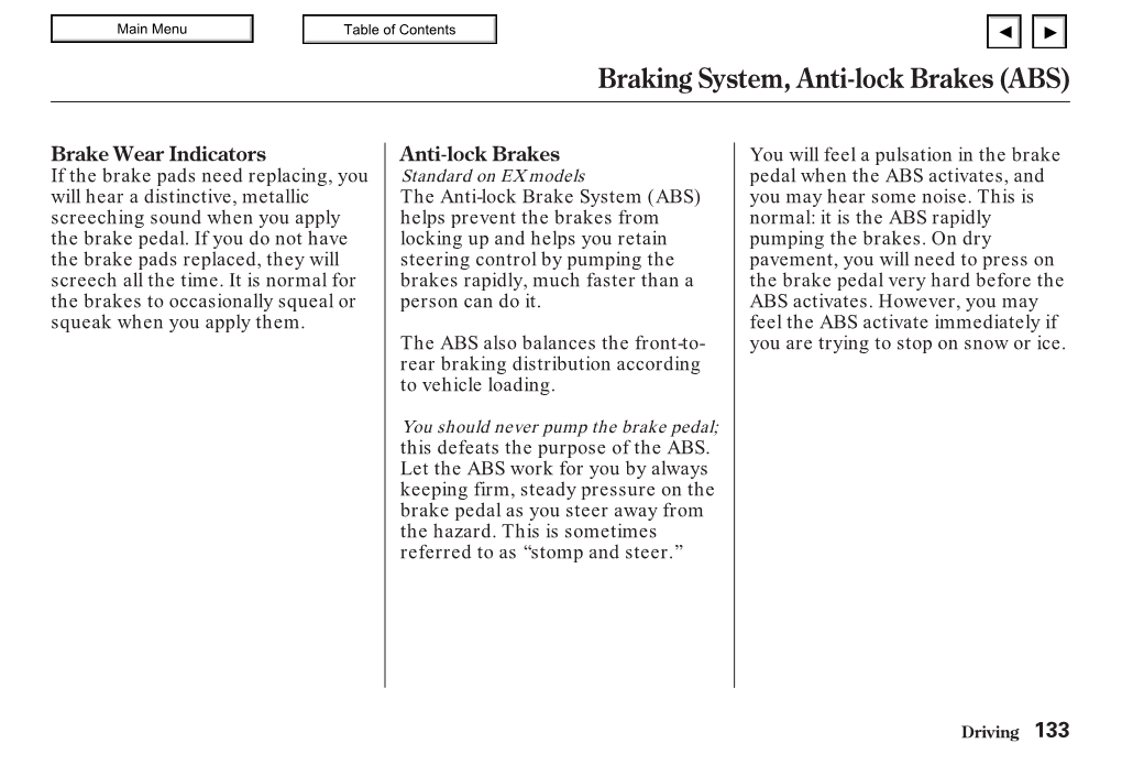 Braking System, Anti-Lock Brakes (ABS)