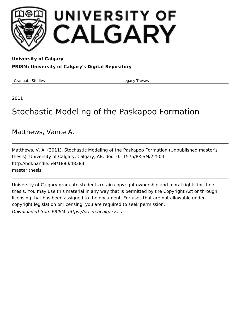 Stochastic Modeling of the Paskapoo Formation