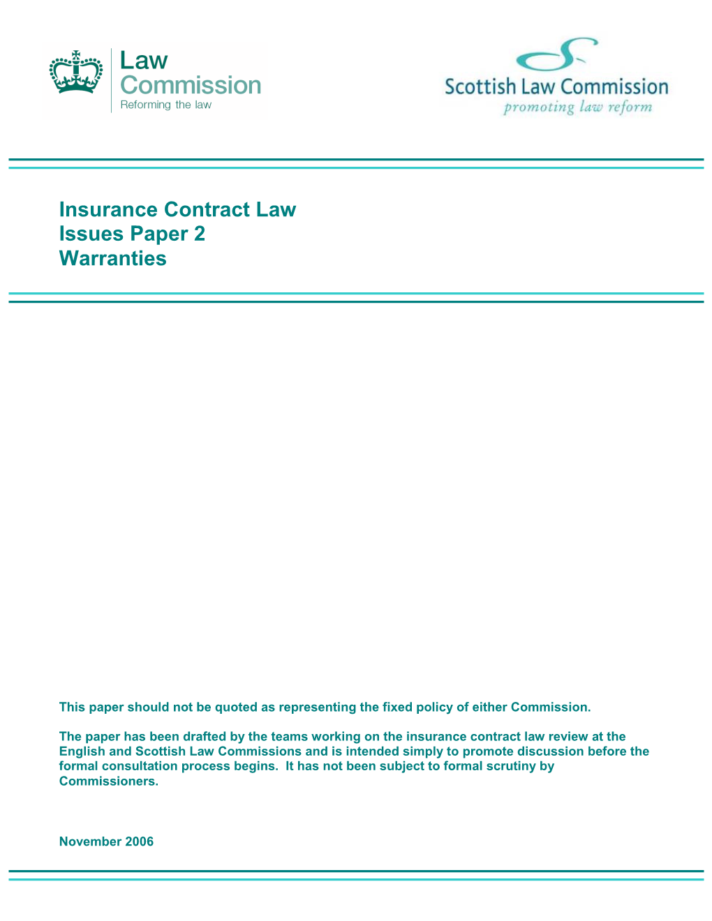 Insurance Contract Law Issues Paper 2 Warranties