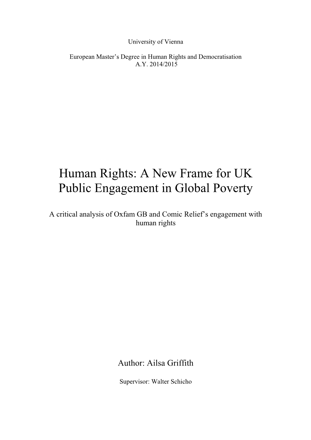 Human Rights: a New Frame for UK Public Engagement in Global Poverty