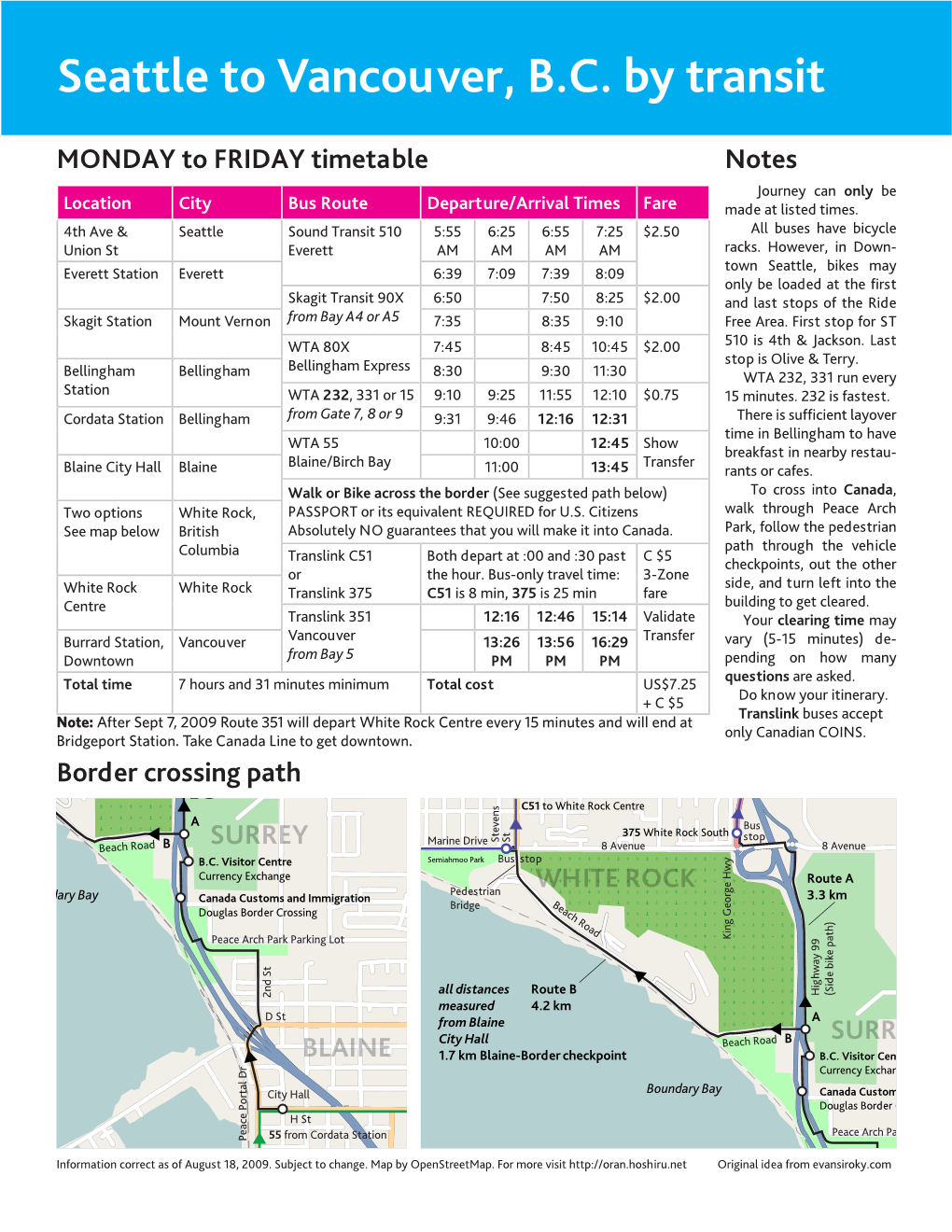 Seattle to Vancouver, B.C. by Transit