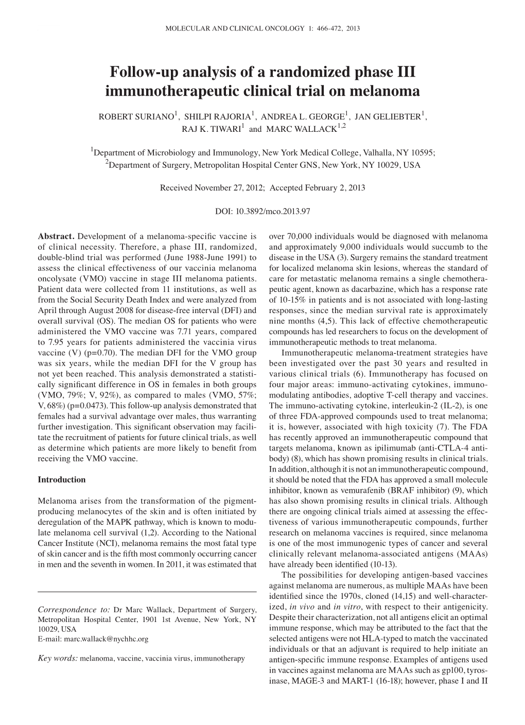 Follow‑Up Analysis of a Randomized Phase III Immunotherapeutic Clinical Trial on Melanoma